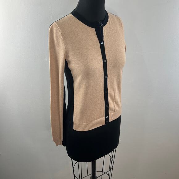 SI-IAE Beige Black Wool Cardigan Sweater Button-Down Long Sleeves Size S Small - Picture 4 of 8